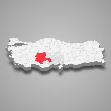 Konya region location within Turkey 3d isometric map