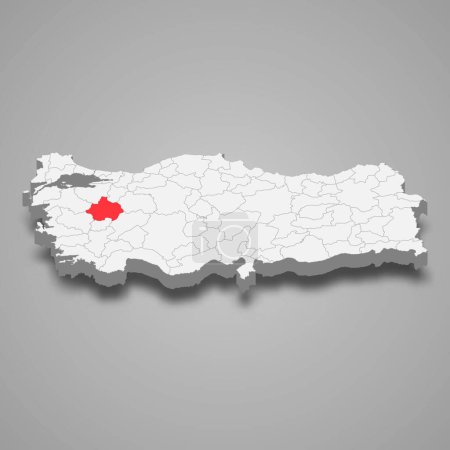 Kutahya region location within Turkey 3d isometric map