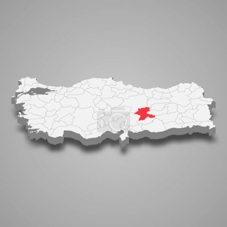 Malatya region location within Turkey 3d isometric map