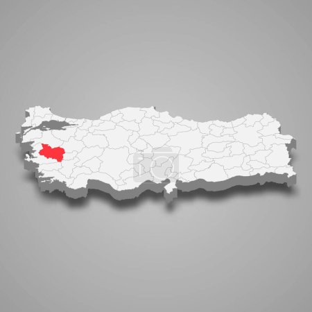 Manisa region location within Turkey 3d isometric map
