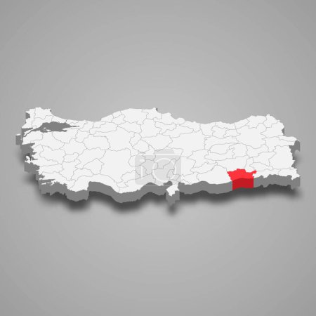Mardin region location within Turkey 3d isometric map
