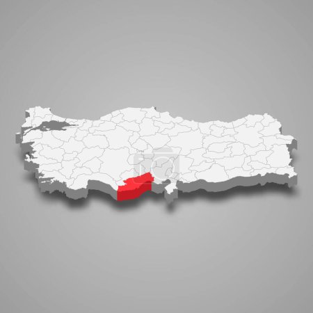 Mersin region location within Turkey 3d isometric map