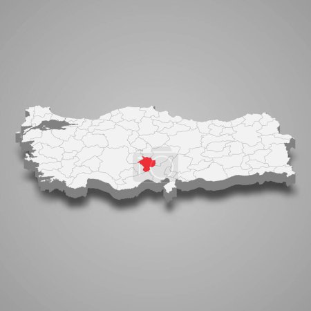 Nigde region location within Turkey 3d isometric map