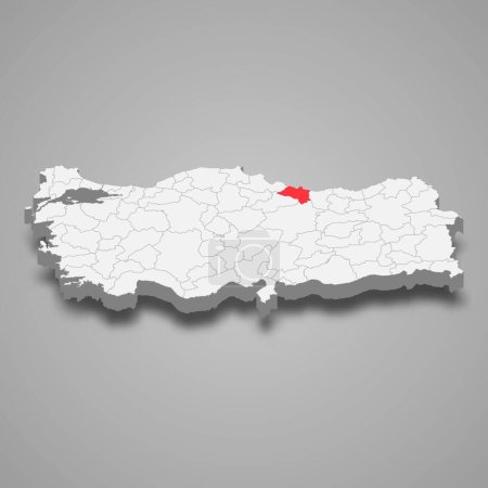 Ordu region location within Turkey 3d isometric map