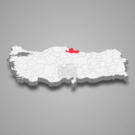 Samsun region location within Turkey 3d isometric map