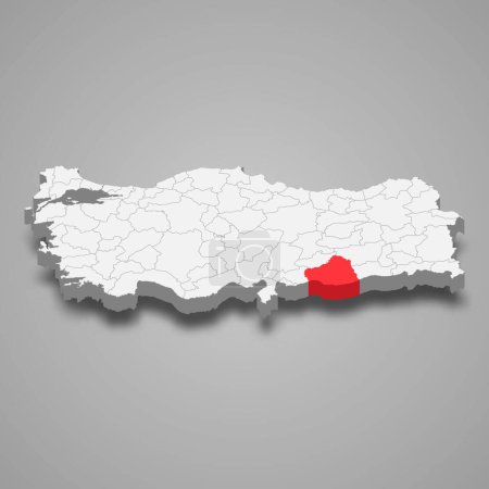 Sanliurfa region location within Turkey 3d isometric map
