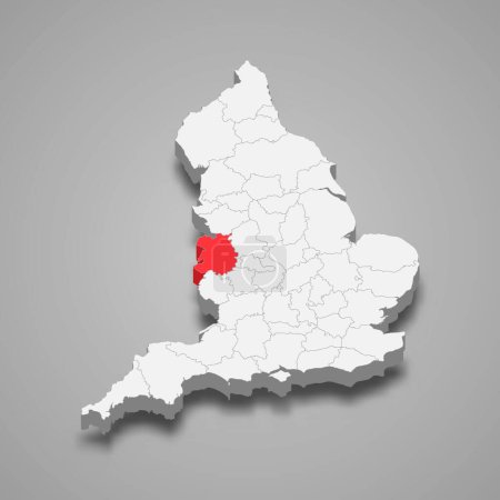 Téléchargez les illustrations : Emplacement du comté de Shropshire en Angleterre Carte isométrique 3d - en licence libre de droit