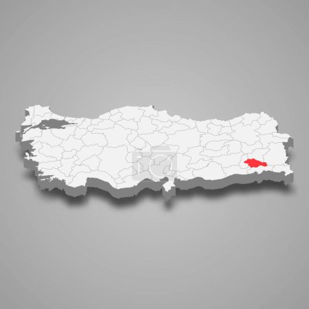 Siirt region location within Turkey 3d isometric map