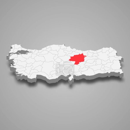 Sivas region location within Turkey 3d isometric map
