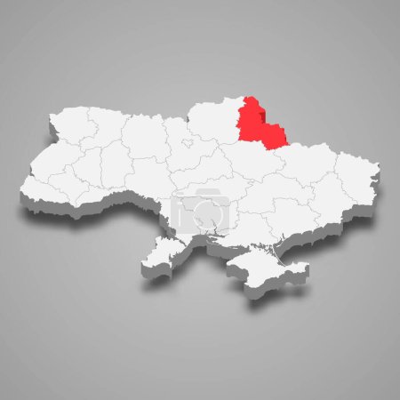 Illustration for Sumy Oblast. Region location within Ukraine 3d isometric map - Royalty Free Image