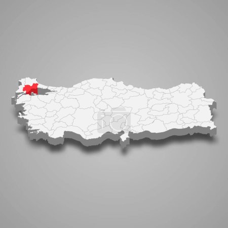 Tekirdag region location within Turkey 3d isometric map