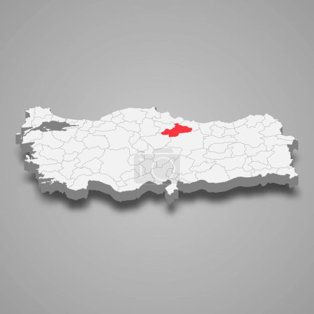 Tokat region location within Turkey 3d isometric map