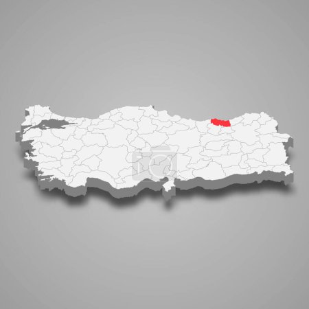 Trabzon region location within Turkey 3d isometric map