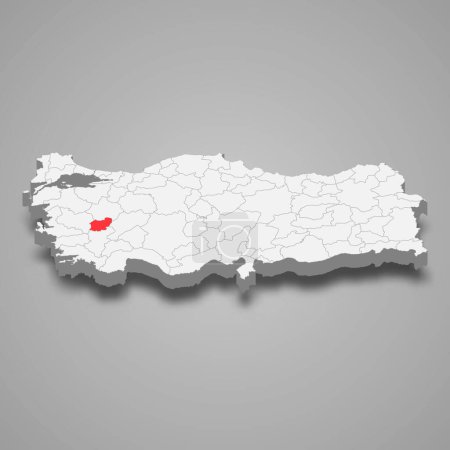 Usak region location within Turkey 3d isometric map
