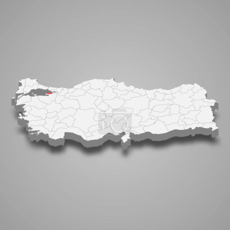 Yalova region location within Turkey 3d isometric map