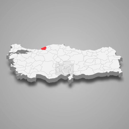 Zonguldak region location within Turkey 3d isometric map