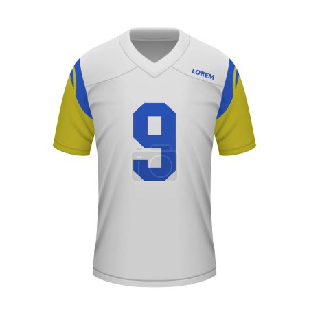 Ilustración de Camiseta realista de fútbol americano Los Angeles Rams, plantilla de camisa para uniforme deportivo - Imagen libre de derechos