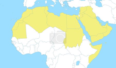 Téléchargez les illustrations : Carte politique en couleur du monde arabe avec les frontières des États - en licence libre de droit