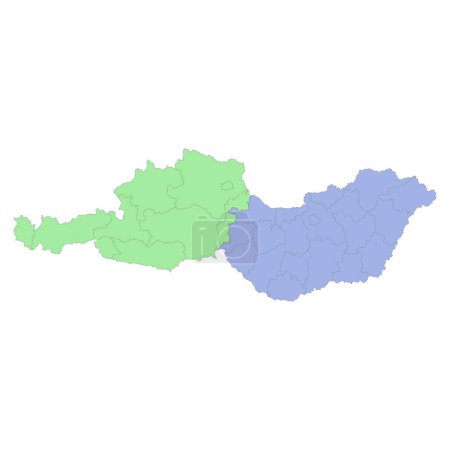 Illustration for High quality political map of Austria and Hungary with borders of the regions or provinces. Vector illustration - Royalty Free Image