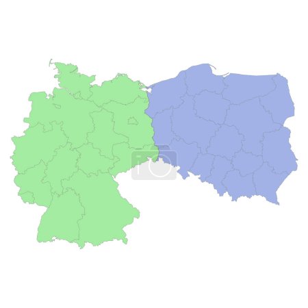 High quality political map of Germany and Poland with borders of the regions or provinces. Vector illustration