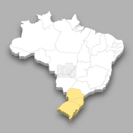 Illustration for South Region location within Brazil 3d isometric map - Royalty Free Image