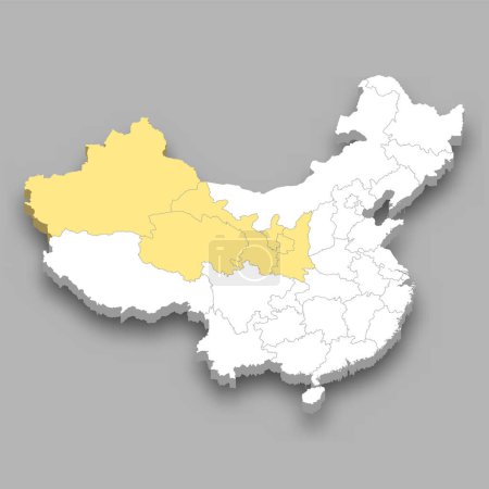 Illustration for Northwest region location within China 3d isometric map - Royalty Free Image