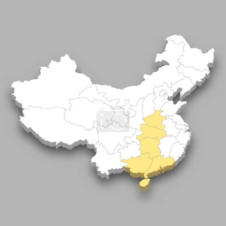 Téléchargez les illustrations : Situation de la région du Centre-Sud en Chine Carte isométrique 3d - en licence libre de droit
