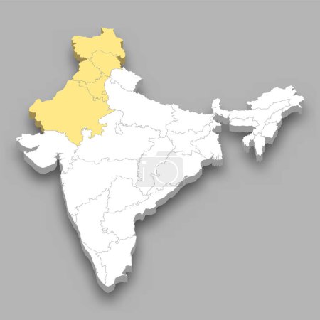 Téléchargez les illustrations : Emplacement de la zone nord de l'Inde Carte isométrique 3d - en licence libre de droit