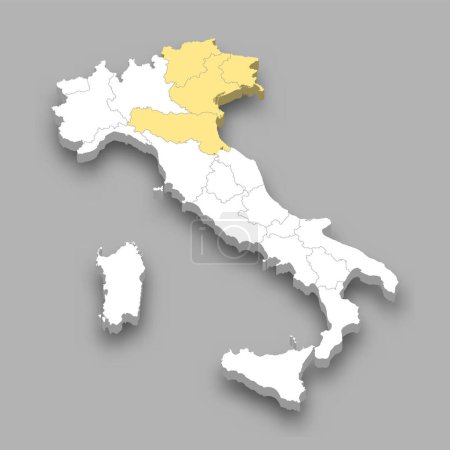 Ilustración de Noreste región ubicación dentro de Italia mapa isométrico 3d - Imagen libre de derechos