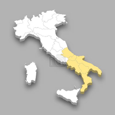 Ilustración de Ubicación de la región sur dentro de Italia mapa isométrico 3d - Imagen libre de derechos