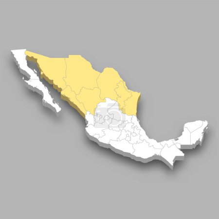 Téléchargez les illustrations : Emplacement de la région du nord du Mexique au Mexique Carte isométrique 3d - en licence libre de droit