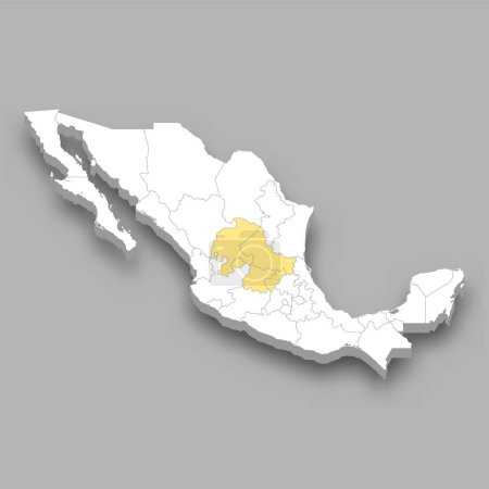 Illustrazione per La posizione della regione Bajio all'interno della mappa isometrica del Messico 3d - Immagini Royalty Free