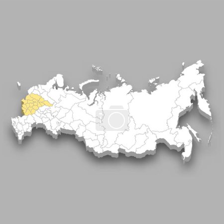 Illustration for Central region location within Russia 3d isometric map - Royalty Free Image