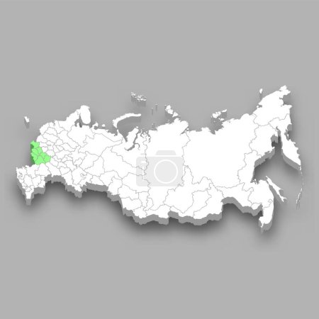 Illustration for Chernozemye region location within Russia 3d isometric map - Royalty Free Image