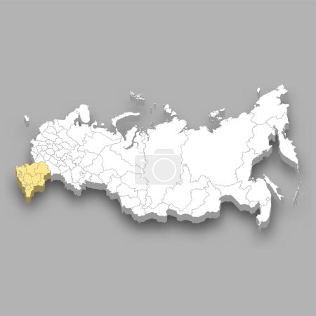 Illustration for Southern region location within Russia 3d isometric map - Royalty Free Image