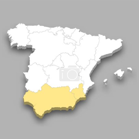 Ilustración de Ubicación de la región sur dentro de España mapa isométrico 3d - Imagen libre de derechos