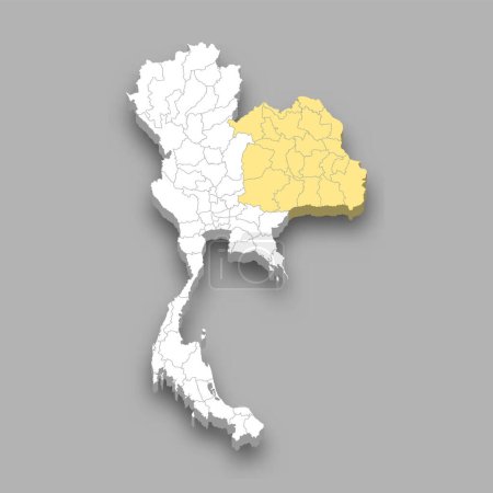 Ubicación de la región noreste dentro de Tailandia mapa isométrico 3d