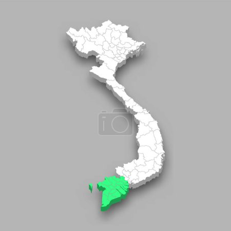 Illustration for Mekong River Delta region location within Vietnam 3d isometric map - Royalty Free Image