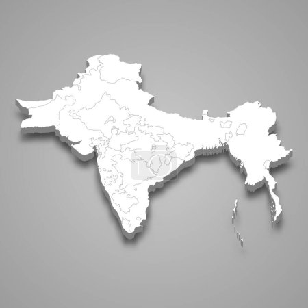 Illustration for 3d isometric map of British Raj Indian Empire isolated with shadow, former state - Royalty Free Image