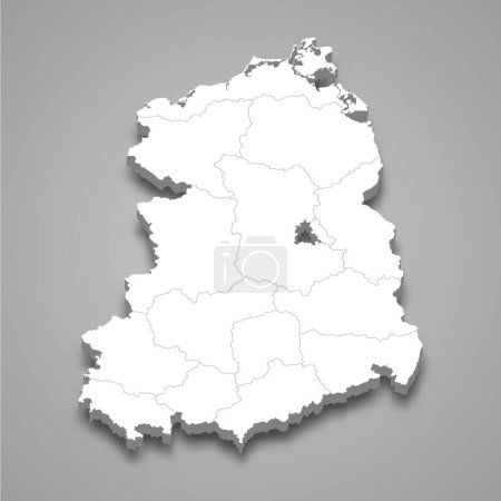 Téléchargez les illustrations : Carte isométrique 3d de l'Allemagne de l'Est isolée avec ombre, ancien état - en licence libre de droit