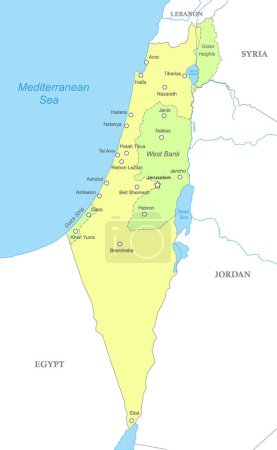 Ilustración de Mapa político de Israel con fronteras nacionales, ciudades y ríos - Imagen libre de derechos