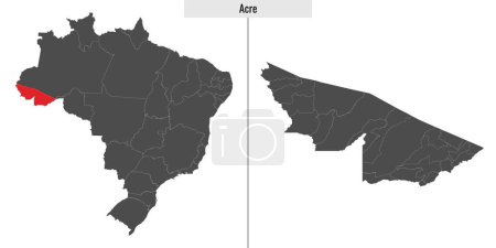 Illustration for Map of Acre state of Brazil and location on Brazilian map - Royalty Free Image