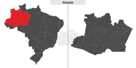 Téléchargez les illustrations : Carte de l'état de Amazonas au Brésil et emplacement sur la carte brésilienne - en licence libre de droit