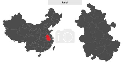 Téléchargez les illustrations : Carte de Anhui province de Chine et emplacement sur la carte chinoise - en licence libre de droit