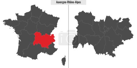 Téléchargez les illustrations : Carte de Région Auvergne-Rhône-Alpes et emplacement sur la carte française - en licence libre de droit