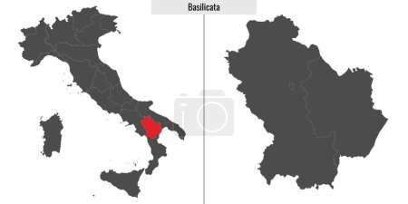 Ilustración de Mapa de Basilicata provincia Italia e ubicación en el mapa de Italia - Imagen libre de derechos