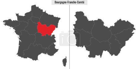 Illustration for Map of Bourgogne-Franche-Comte region of France and location on French map - Royalty Free Image