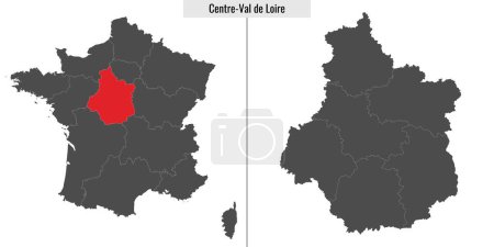 Illustration for Map of Centre-Val de Loire region of France and location on French map - Royalty Free Image
