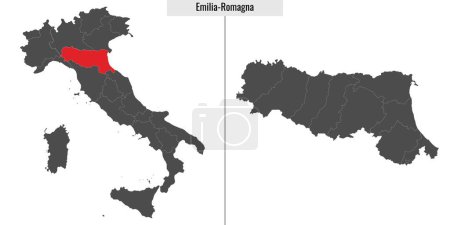 Téléchargez les illustrations : Carte de Emilie-Romagne province d'Italie et emplacement sur la carte italienne - en licence libre de droit