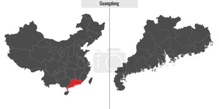 Téléchargez les illustrations : Carte de Guangdong province de Chine et emplacement sur la carte chinoise - en licence libre de droit